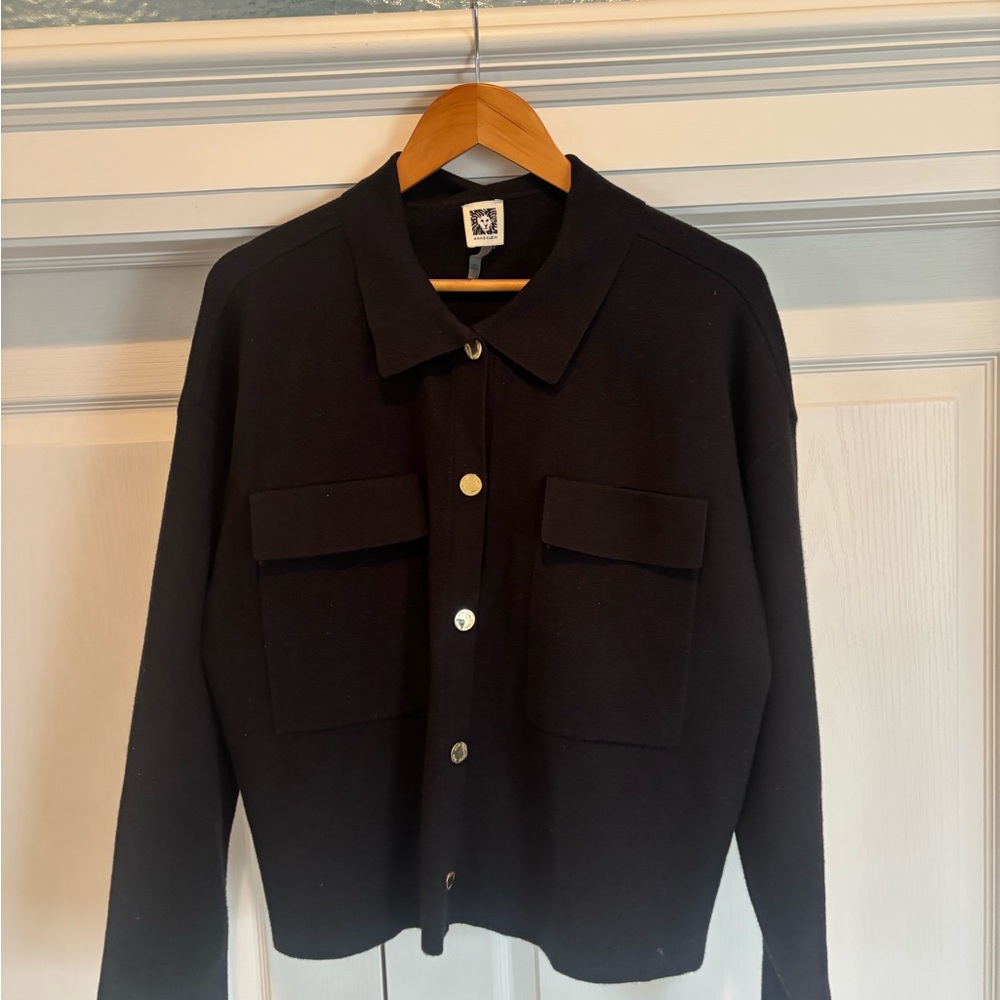 Anne Klein Black Lightweight Shirt Jacket with Collar